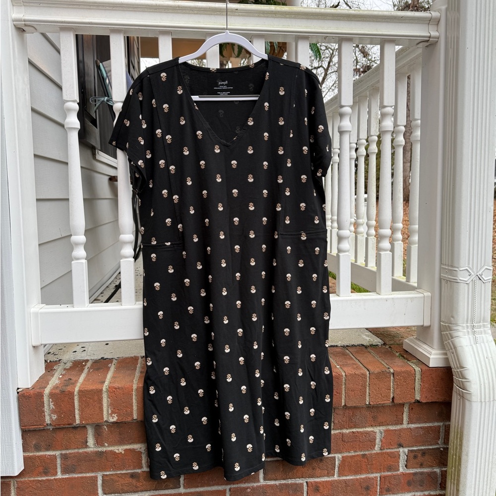 J.jill Pure Jill Soft-v-neck T-shirt Dress Black Airy Floral Organic Cotton LG - Picture 5 of 7